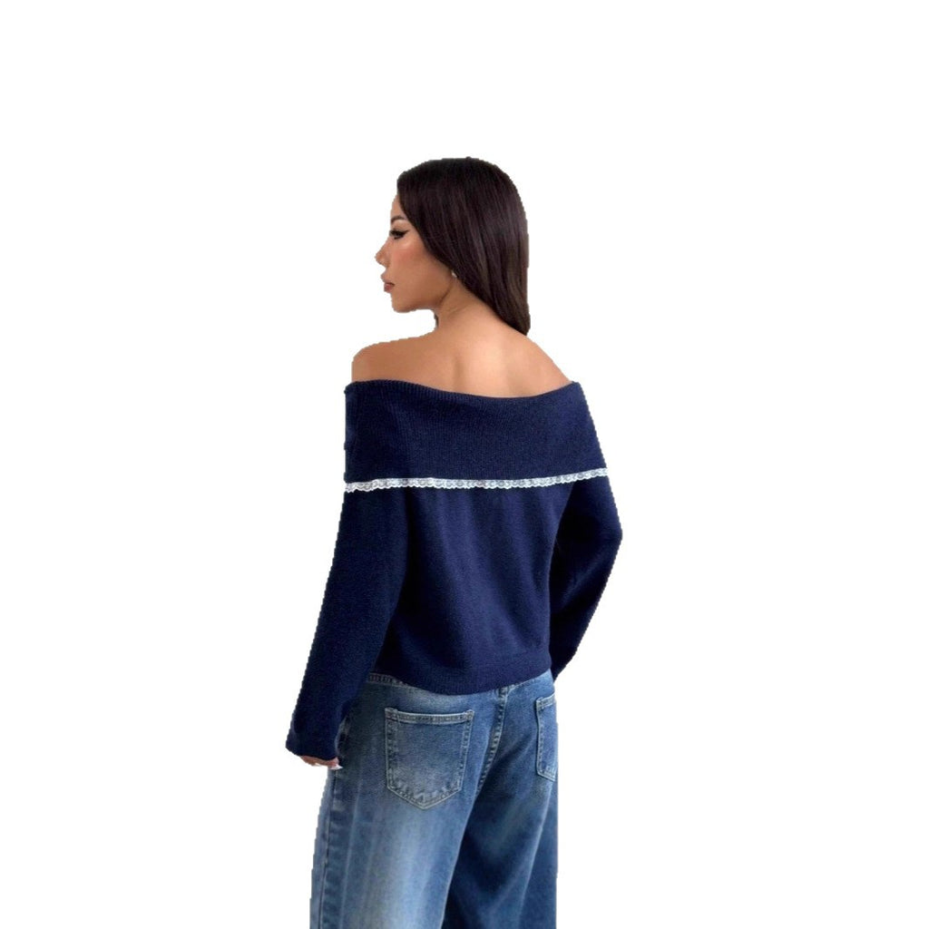 Women's Off-shoulder Casual Cute Contrast Color Tassel Long Sleeve Sweater