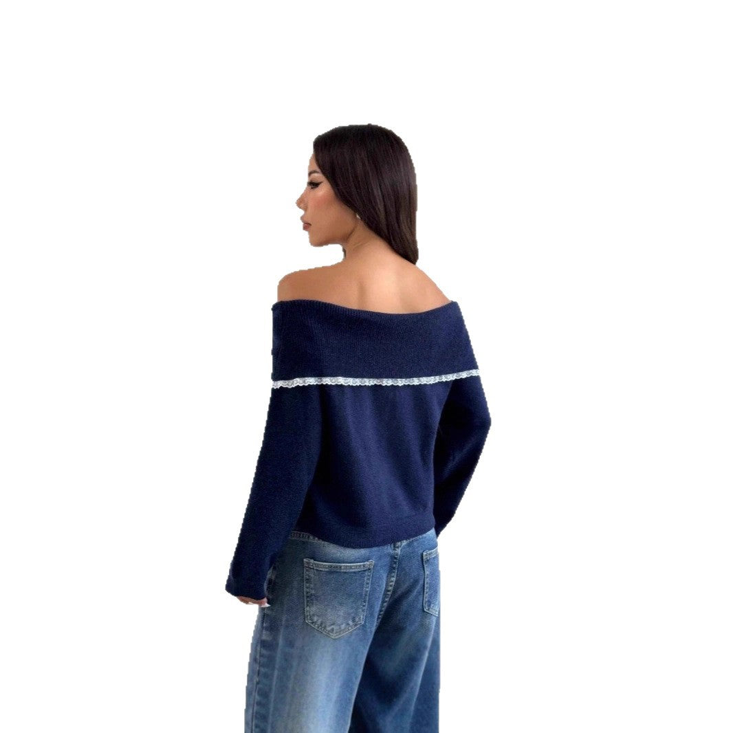 Women's Off-shoulder Casual Cute Contrast Color Tassel Long Sleeve Sweater