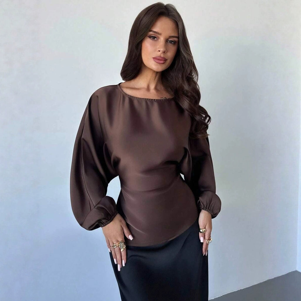 Casual Round Neck Lace-up Waist Shirt For Women