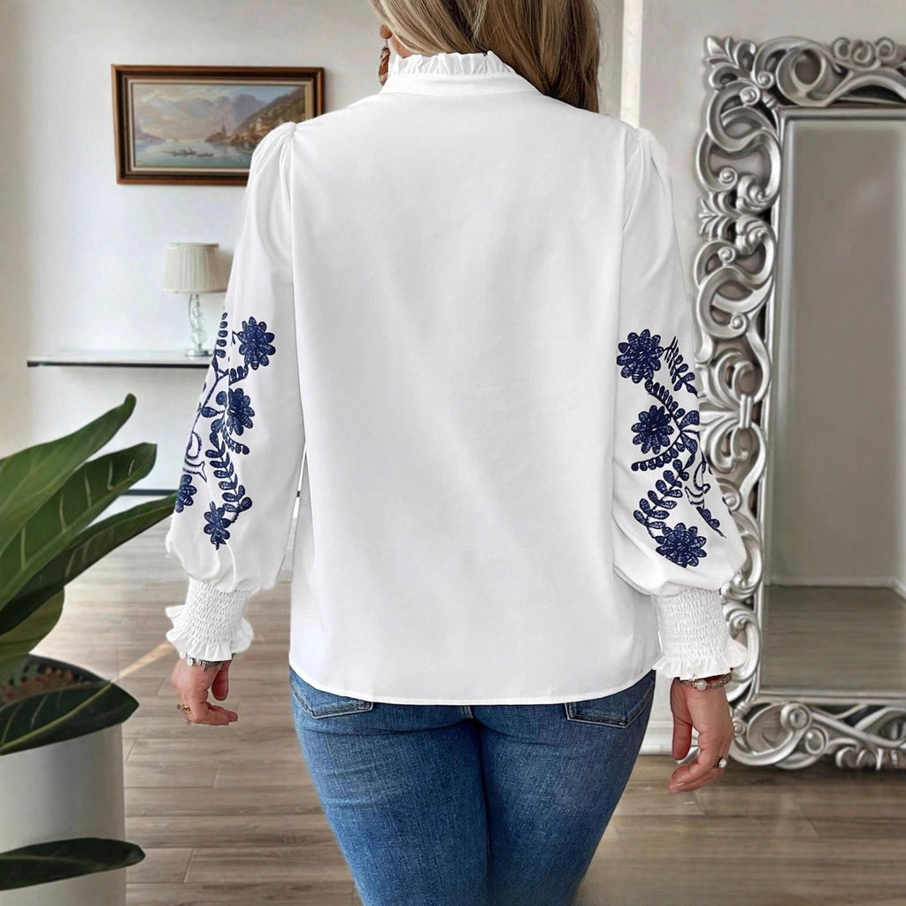 Code Women's New Loose Embroidered Long-sleeved Shirt