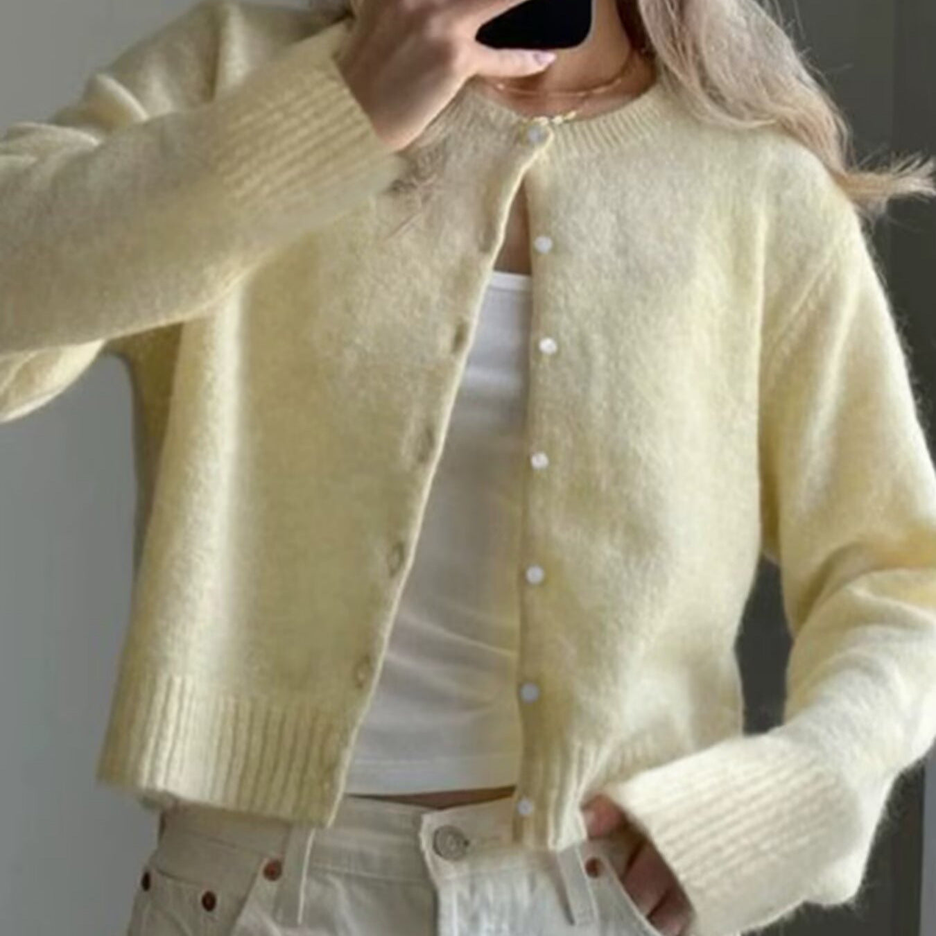 European And American Style Women's French Cream Yellow Sweater