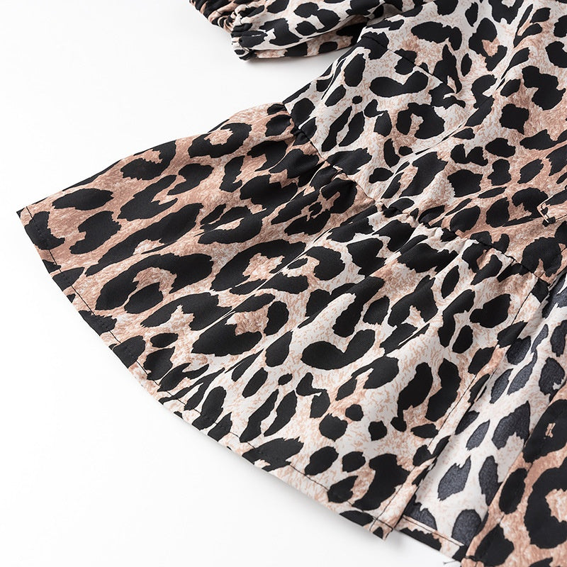 New Animal Print Knot Short Sleeve Round Neck Tie Shirt