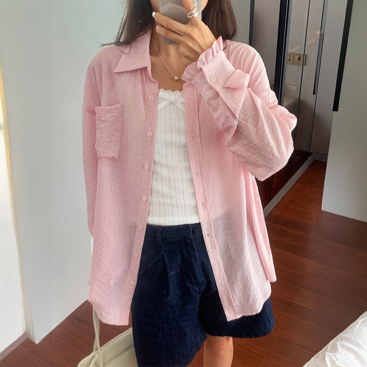 Casual Solid Color Long Sleeve Button Shirt Women's Clothing