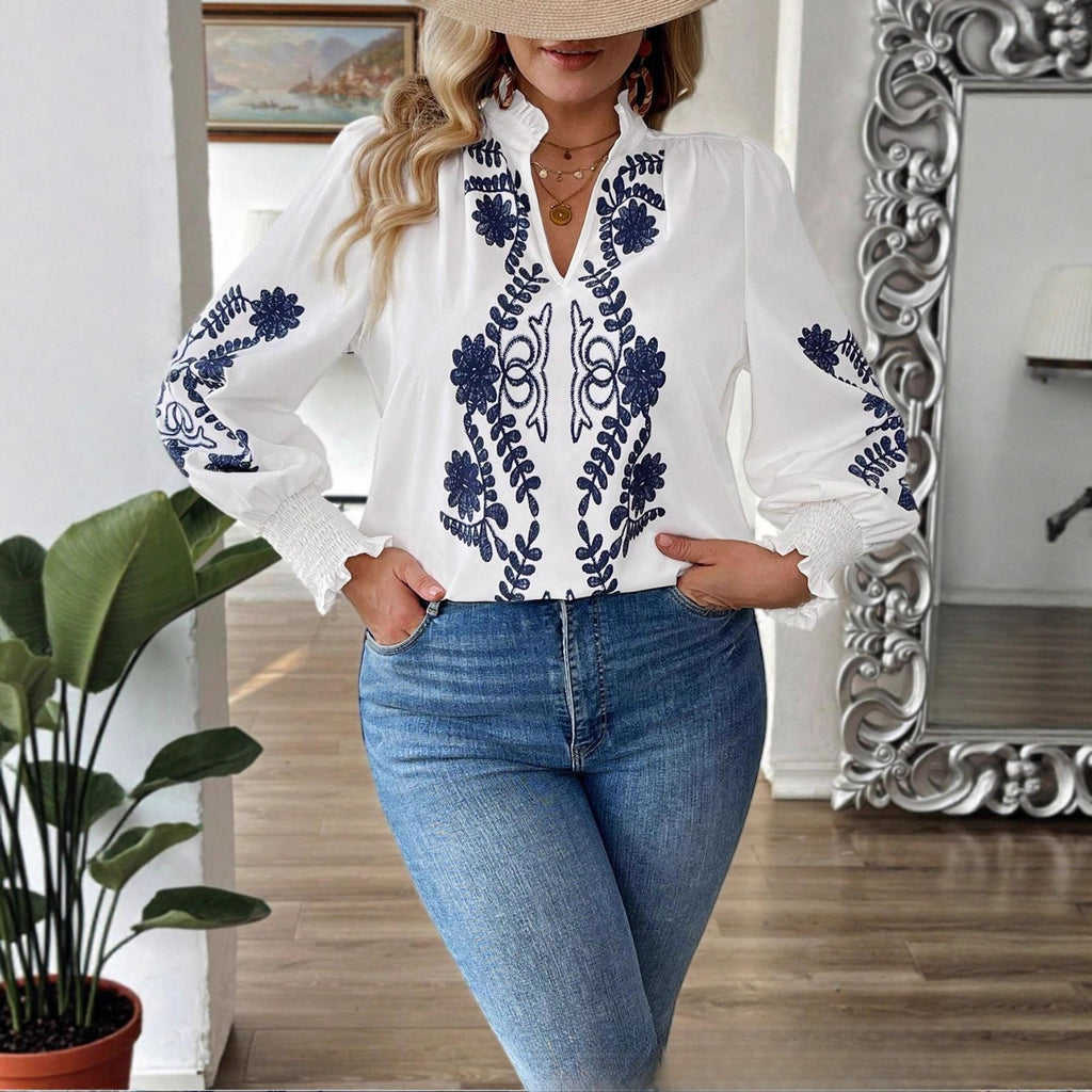 Code Women's New Loose Embroidered Long-sleeved Shirt