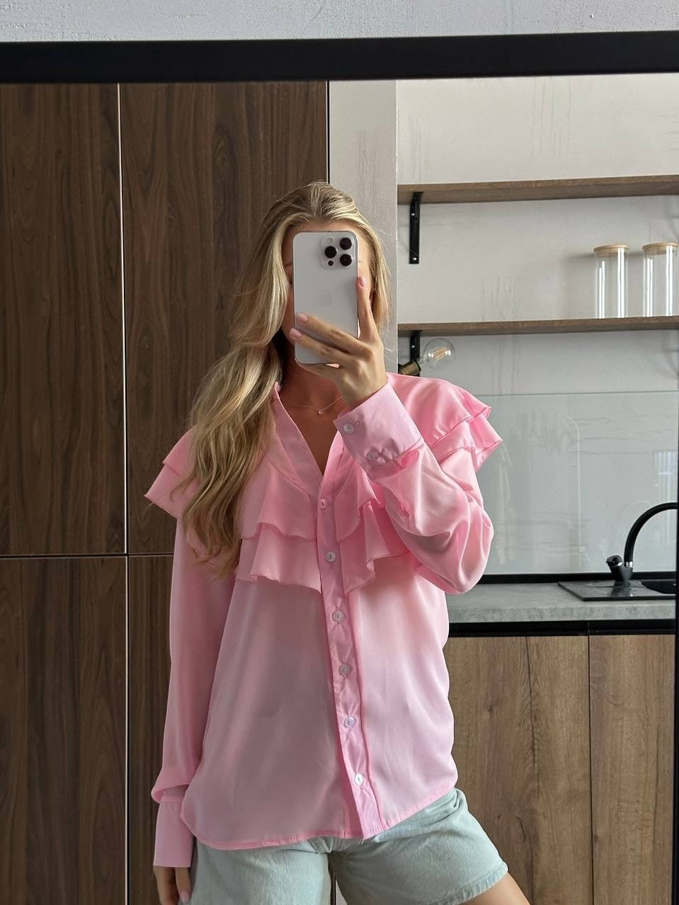 Casual Lotus Leaf V-neck Chiffon Women Temperament Shirt