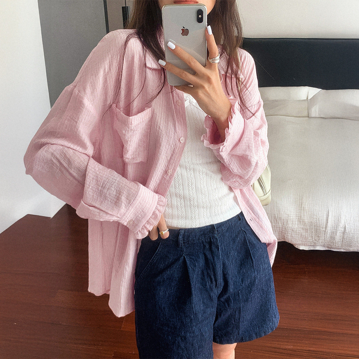 Casual Solid Color Long Sleeve Button Shirt Women's Clothing