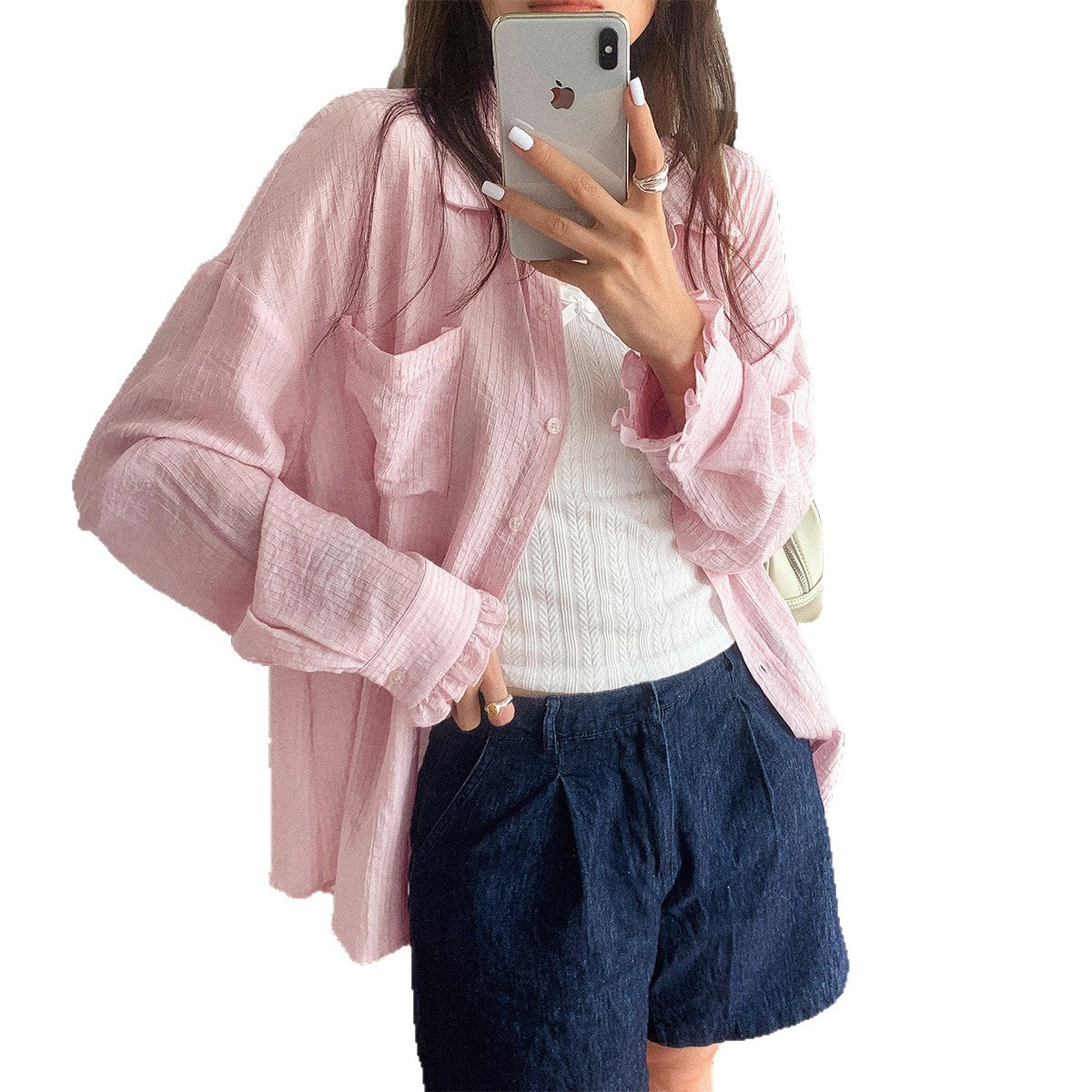 Casual Solid Color Long Sleeve Button Shirt Women's Clothing