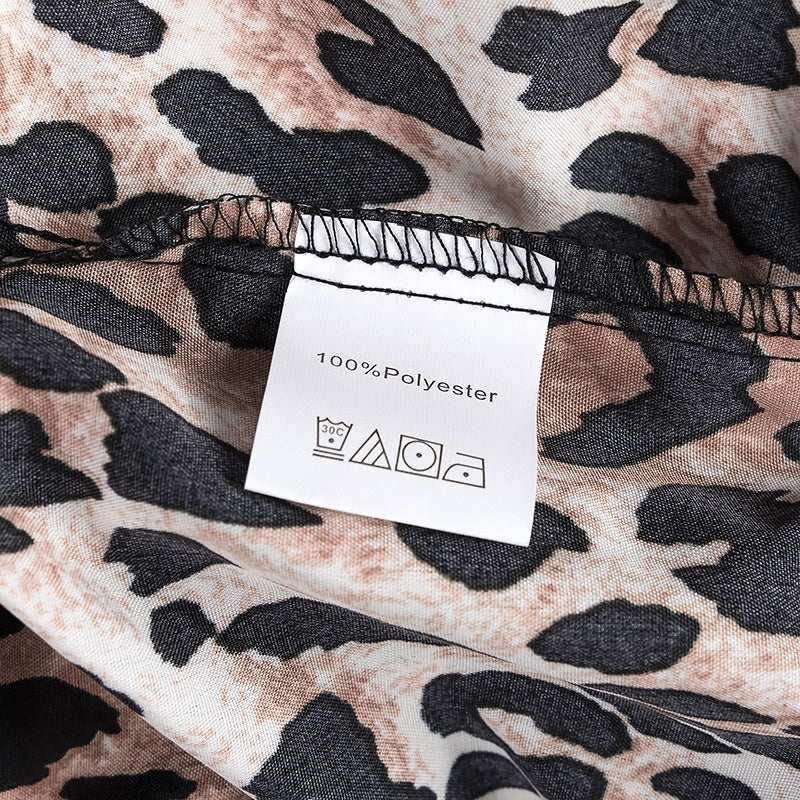 New Animal Print Knot Short Sleeve Round Neck Tie Shirt