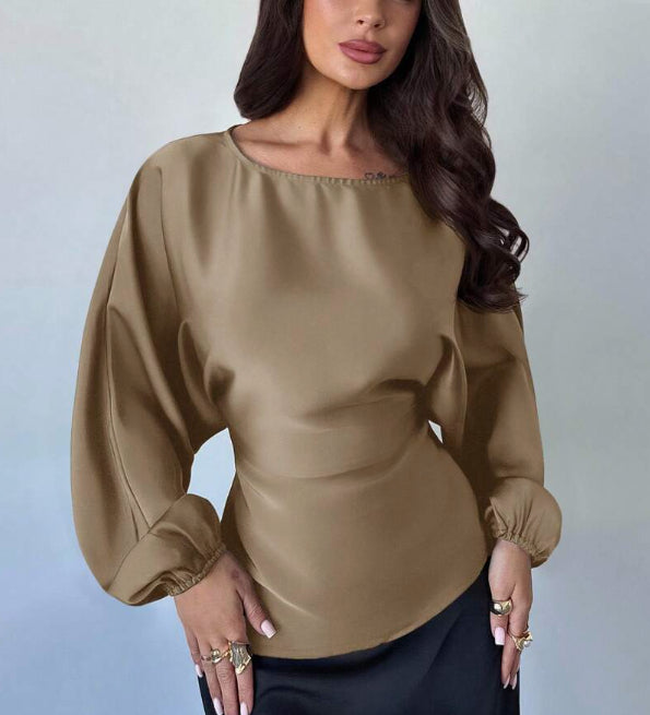 Casual Round Neck Lace-up Waist Shirt For Women