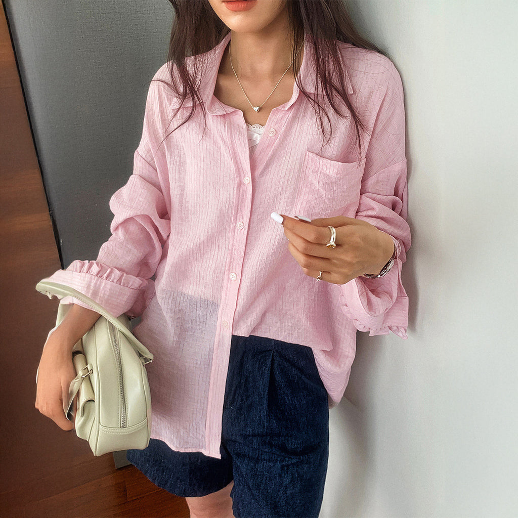 Casual Solid Color Long Sleeve Button Shirt Women's Clothing